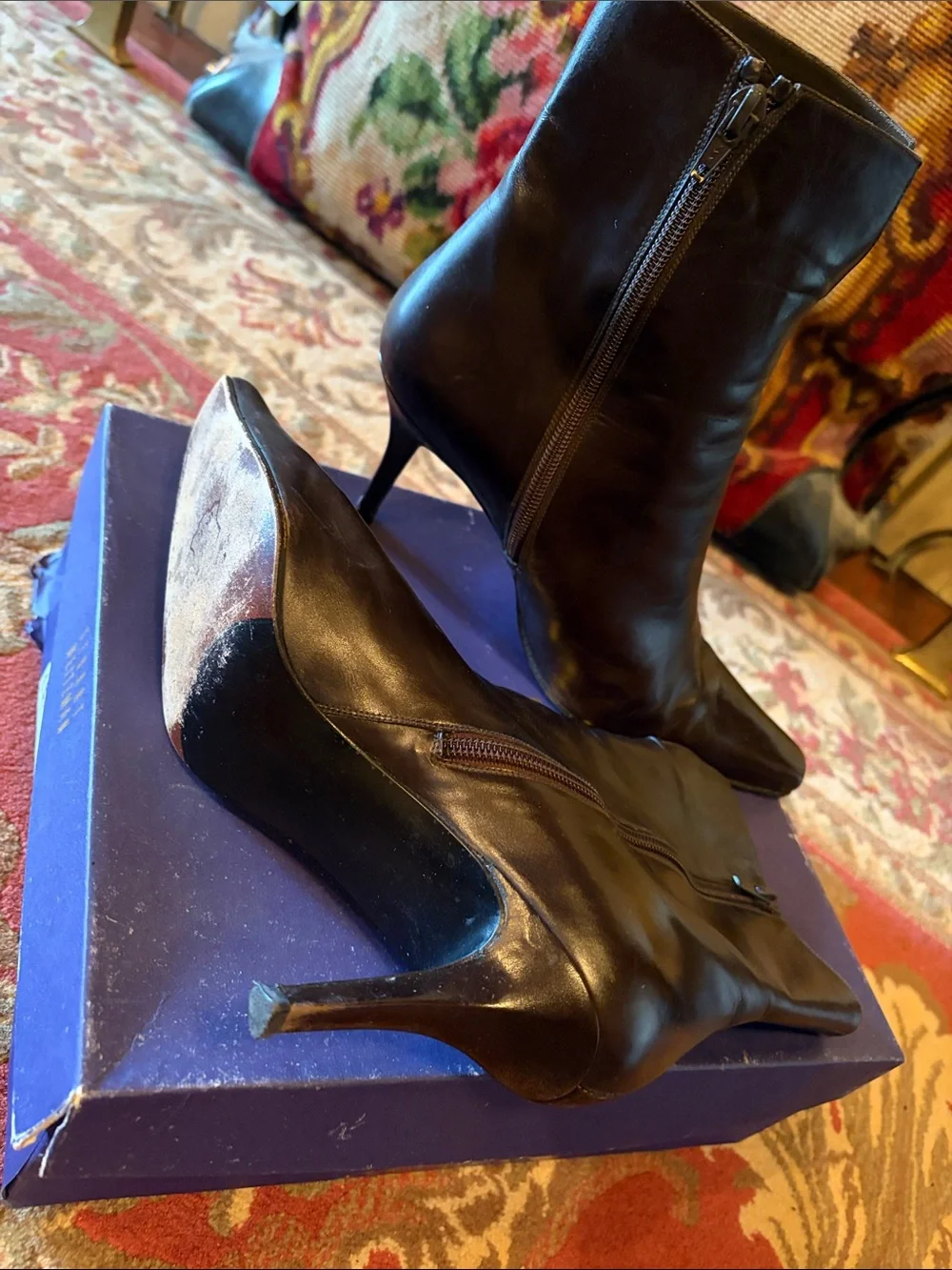 Stuart Weitzman Black Leather Pointed Ankle Booties